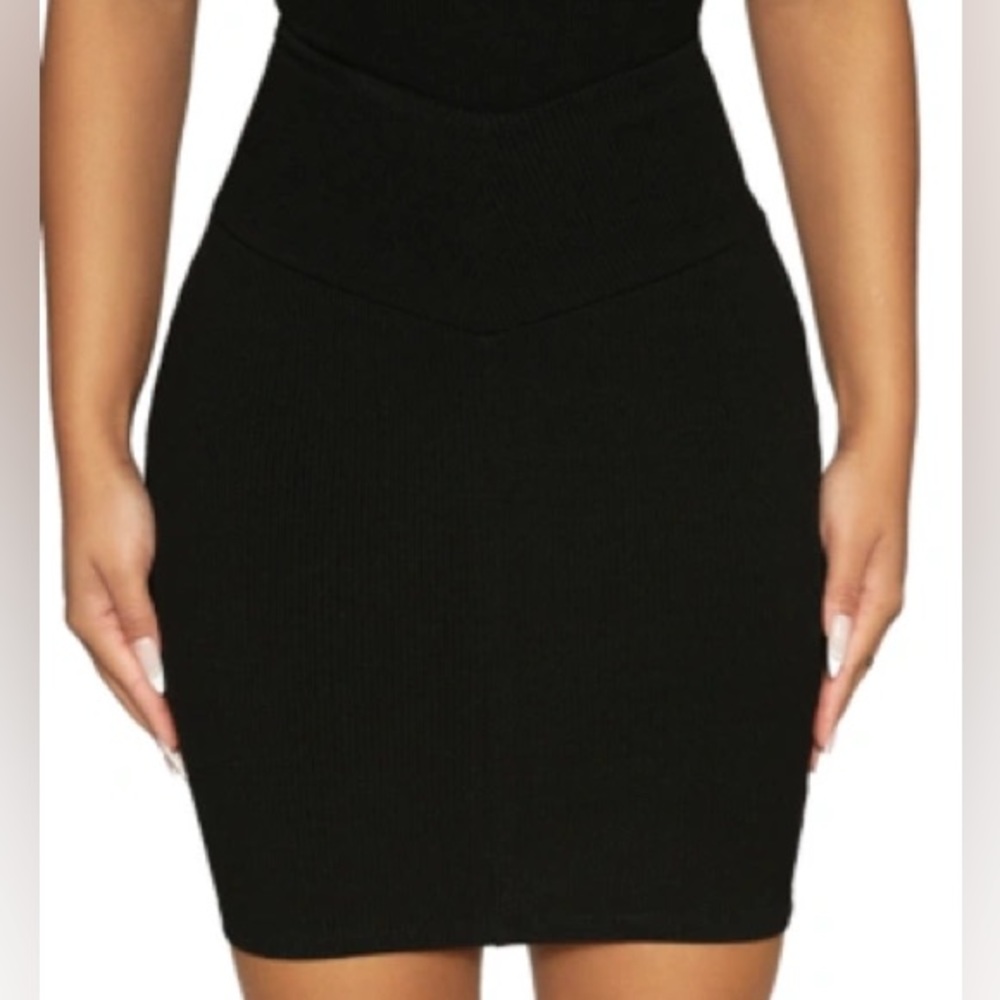 Naked Wardrobe V Waist Mini Skirt in Black NWT
